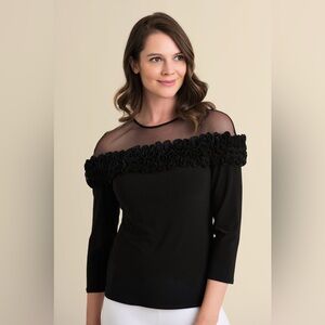 Joseph Ribkoff Black Ruffle‎ Mesh Blouse